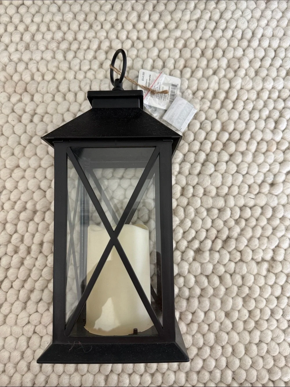 Classic Black Metal Lantern with X-Frame Glass Panels